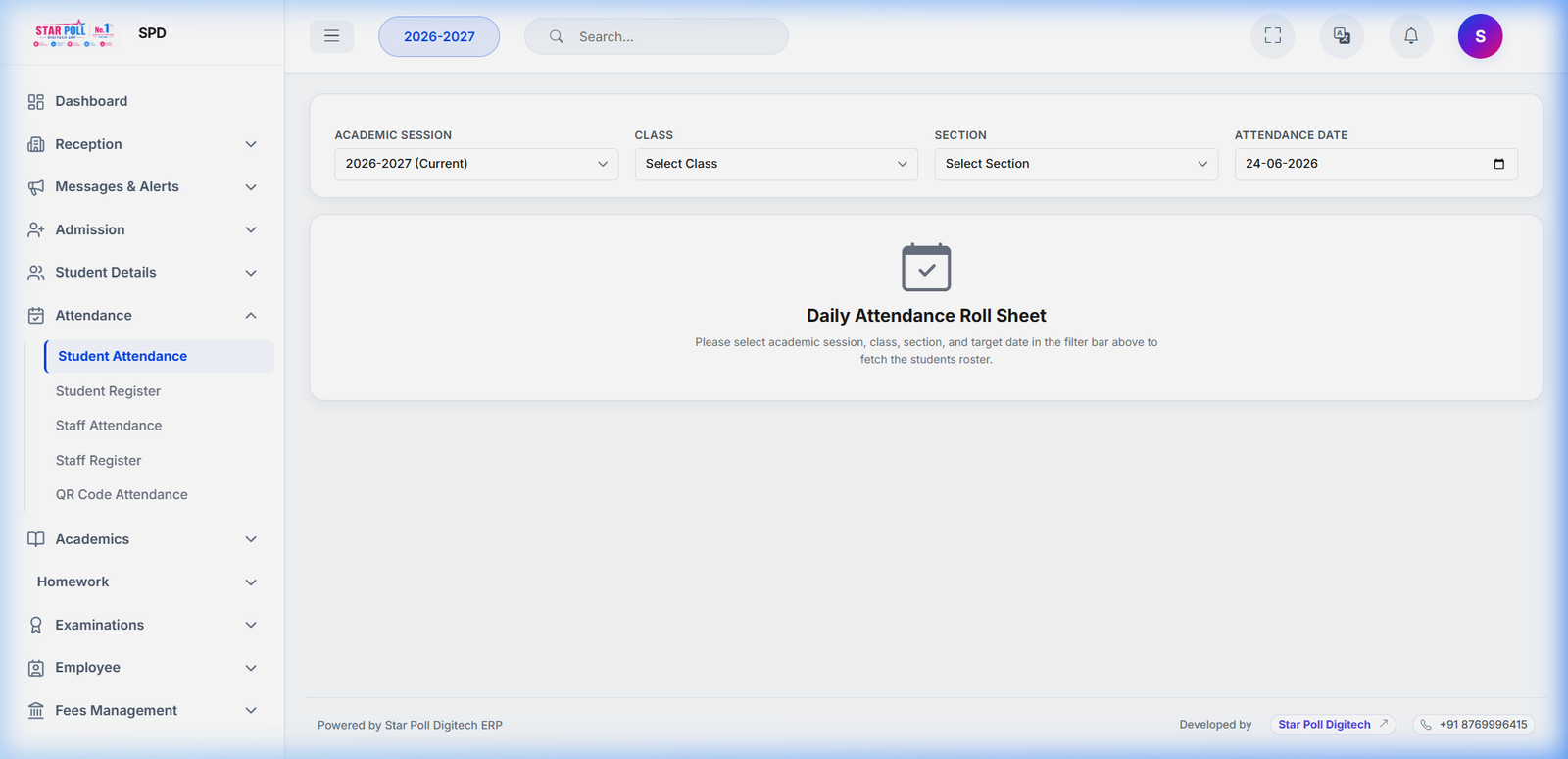 Star Poll ERP Attendance Screenshot