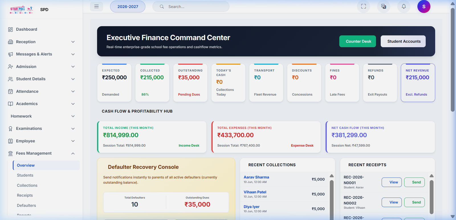 Star Poll ERP Fee Collection Screenshot